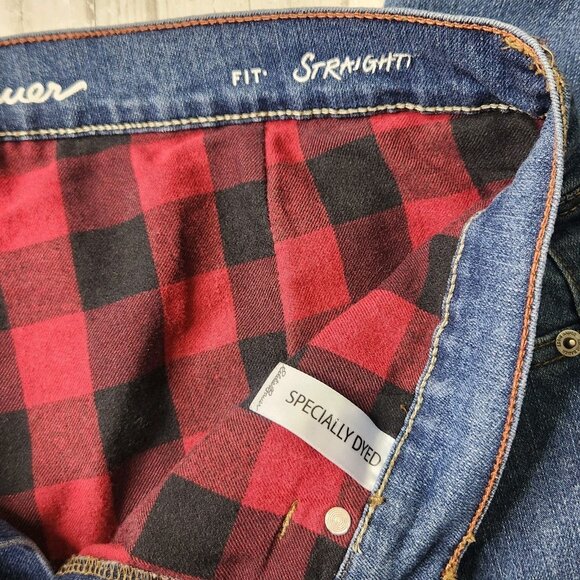 Eddie Bauer Jeans Mens 34x30 Flannel Lined Red Buffalo Plaid Straight Leg - Picture 8 of 8